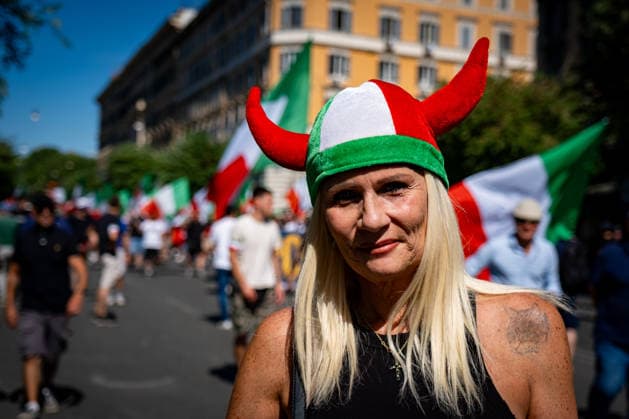 June 13, 2026, Rome, Rm, Italy: Thousands from across Italy join the march for remigration. Participants demand a concrete solution to the emergency of demographic replacement and mass immigration Rome Italy  - ZUMAg256 20260613_znp_g256_007 Copyright: xMarcoxDixGianvitox