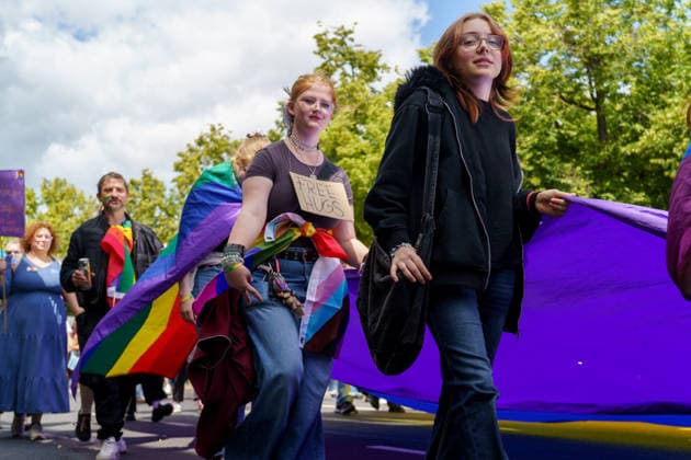 Pride March and Demonstration During CSD in Kassel Germany - Kassel, 13.06.2026 Participants hold gigantic rainbow flag as they take part in the Christopher Street Day (CSD) march in Kassel. Demonstrators marched from Königsplatz through the city centre before returning to Königsplatz, where rallies and speeches were held before and after the procession. Hundreds of people gathered to advocate for LGBTQ+ rights, equality and diversity. Local media reported attendance of around 1,500 participants, though official figures were not immediately available. Hesse