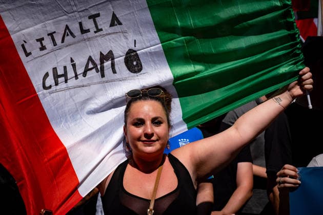June 13, 2026, Rome, Rm, Italy: Thousands from across Italy join the march for remigration. Participants demand a concrete solution to the emergency of demographic replacement and mass immigration Rome Italy  - ZUMAg256 20260613_znp_g256_017 Copyright: xMarcoxDixGianvitox