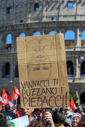 People take part in an anti-fascist demonstration in central Rome, as they march against a rally organised by right-wing groups advocating remigration in Rome June 13, 2026. AndreaxStaccioli
