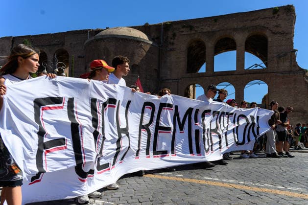 People take part in an anti-fascist demonstration in central Rome, as they march against a rally organised by right-wing groups advocating remigration in Rome June 13, 2026. AndreaxStaccioli