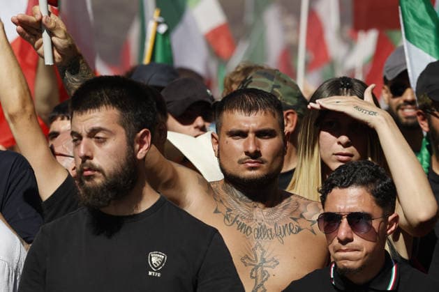 Anti-immigration demonstration in Rome ROME, ITALY, JUNE 13: Protesters attend an anti-immigration demonstration, organized by the far-right movement Remigration and Reconquest in support of a popular legislative proposal aimed, in Rome, Italy, on June 13, 2026. According to the organizers, the demonstration aimed to combat irregular immigration and safeguard national identity. Chants praising Benito Mussolini, as well as anti-Muslim slogans, were heard during the protest. Riccardo De Luca Anadolu Rome Italy. Editorial use only. Please get in touch for any other usage.  Copyright: x2026xAnadoluxRiccardoxDexLucax