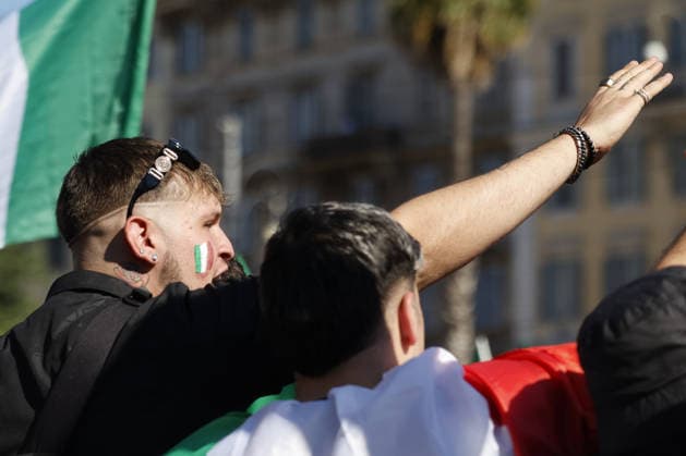 Anti-immigration demonstration in Rome ROME, ITALY, JUNE 13: Protesters gesture during an anti-immigration demonstration in Rome, Italy, on June 13, 2026. Thousands of people took part in a march organized by the far-right movement Remigration and Reconquest in support of a popular legislative proposal aimed, according to the organizers, at tackling irregular immigration and safeguarding national identity. Chants praising Benito Mussolini and anti-Muslim slogans were also heard during the demonstration. Riccardo De Luca Anadolu Rome Italy. Editorial use only. Please get in touch for any other usage.  Copyright: x2026xAnadoluxRiccardoxDexLucax