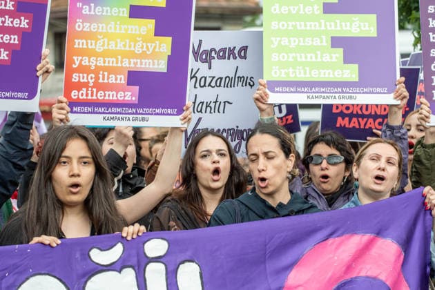 June 13, 2026, Istanbul, Istanbul, Turkey: Women s, LGBTQ+ and children s rights organizations gathered to protest the government s proposed 12th Judicial Reform Package, holding a press statement against what they describe as a measure that would restrict fundamental rights and freedoms. Speakers criticized provisions related to alimony, custody, mediation in cases involving violence, LGBTQ+ rights, children s rights and social media regulations, arguing that the package would increase state control over private life and weaken existing legal protections. The groups called for the complete withdrawal of the proposal and reaffirmed their commitment to defending equal rights, freedom and a life free from violence. Istanbul Turkey - ZUMAt171 20260613_zip_t171_033 Copyright: xAbdullahxTepelix