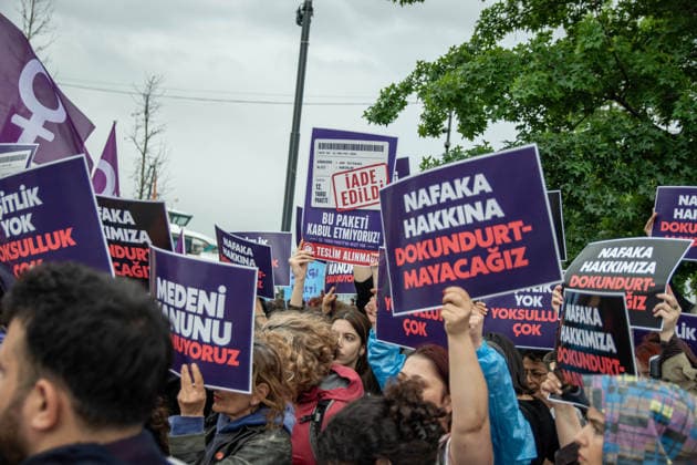 June 13, 2026, Istanbul, Istanbul, Turkey: Women s, LGBTQ+ and children s rights organizations gathered to protest the government s proposed 12th Judicial Reform Package, holding a press statement against what they describe as a measure that would restrict fundamental rights and freedoms. Speakers criticized provisions related to alimony, custody, mediation in cases involving violence, LGBTQ+ rights, children s rights and social media regulations, arguing that the package would increase state control over private life and weaken existing legal protections. The groups called for the complete withdrawal of the proposal and reaffirmed their commitment to defending equal rights, freedom and a life free from violence. Istanbul Turkey - ZUMAt171 20260613_zip_t171_039 Copyright: xAbdullahxTepelix