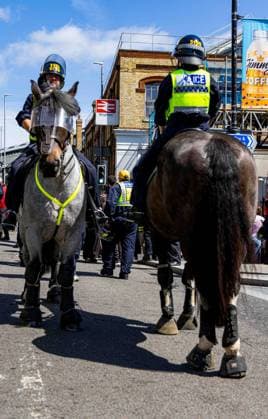 June 13, 2026, Brighton, UK: Brighton, UK. 13 June 2026. Police officers during an anti-immigration protest in the city centre of Brighton. The South East Patriots group hold a march through the centre of Brighton, with about twenty groups under the banner the Carnival Against Fascism organising a counter protest. Police officers kept the two groups apart as tensions were running high. South East Patriots claimed the protest was to demand stronger border control, enforcement of immigration laws, and the deportation of illegal immigrants, with the counter protest groups expressing their resistance against the far right as well as to any form of fascism and racism Brighton UK - ZUMAd99_ 20260613_zap_d99_048 Copyright: xMattxDuckettx