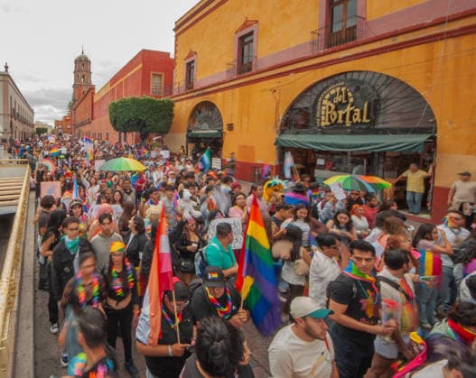 Members of the LGBTIQ+ community taking part during the Pride parade, celebrating its tenth edition. Around 8,000 people joined the Pride march to demand equal rights and an end to homophobic killings. on June 13, 2026 in Queretaro, Mexico. Queretaro Mexico  - ZUMAe321 20260613_zia_e321_055 Copyright: xJosexCarrerax
