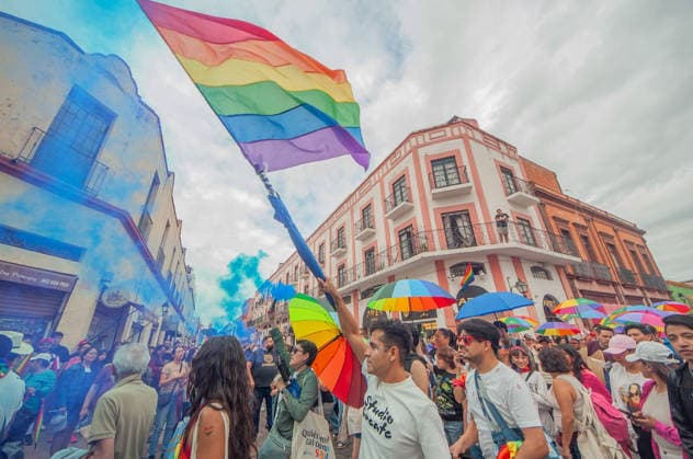Members of the LGBTIQ+ community taking part during the Pride parade, celebrating its tenth edition. Around 8,000 people joined the Pride march to demand equal rights and an end to homophobic killings. on June 13, 2026 in Queretaro, Mexico. Queretaro Mexico  - ZUMAe321 20260613_zia_e321_057 Copyright: xJosexCarrerax