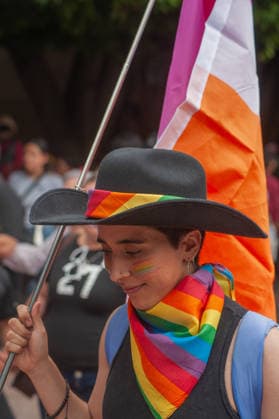 A member of the LGBTIQ+ community taking part during the Pride parade, celebrating its tenth edition. Around 8,000 people joined the Pride march to demand equal rights and an end to homophobic killings. on June 13, 2026 in Queretaro, Mexico. Queretaro Mexico  - ZUMAe321 20260613_zia_e321_063 Copyright: xJosexCarrerax
