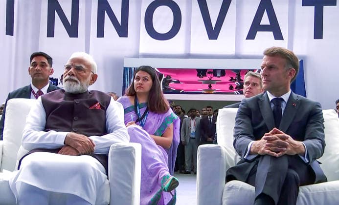 RECORD DATE NOT STATED PM Modi and French President Emmanuel Macron jointly inaugurate the Bharat Innovates event Nice France , Jun 14 (ANI): Prime Minister Narendra Modi with French President Emmanuel Macron during the joint inauguration of the Bharat Innovates event, in Nice on Sunday. (DD ANI Video Grab) Nice France Copyright: xANIx ANI_20260614154