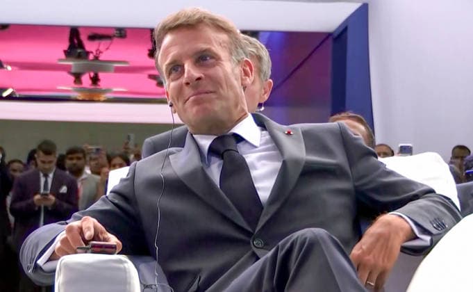 RECORD DATE NOT STATED PM Modi and French President Emmanuel Macron jointly inaugurate the Bharat Innovates event Nice France , Jun 14 (ANI): French President Emmanuel Macron during the joint inauguration of the Bharat Innovates event, in Nice on Sunday. (DD ANI Video Grab) Nice France Copyright: xANIx ANI_20260614220