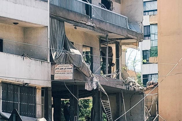 LEBANON, BEIRUT - JUNE 14, 2026: A view of an apartment building south of Beirut damaged in an airstrike. Ankhar Kochneva TASS  93800145