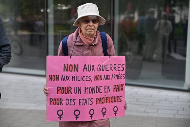 People take the streets for an European demonstration against militarisation under the slogan For social justice and against war , organised by Stop Militarisation platform in Brussels, Sunday 14 June 2026.  EMILExWINDAL 177624070
