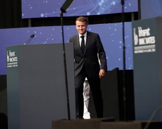 Bharat Innovates PHOTOPQR NICE MATIN Dylan Meiffret Nice 14 06 2026 Le president Francais Emmanuel Macron est accueilli par le premier ministre Indien NarendraModi au salon bharat innovates au palais des expositions a Nice, France, june 14th 2026 French President Emmanuel Macron is welcomed by Indian Prime Minister NarendraModi at the Bharat Innovations trade fair at the exhibition center in Nice Nice France  Copyright: xPHOTOPQR NICExMATIN MAXPPPxDylanxMeiffretx 20260614NIM0739 20260614NIM0759