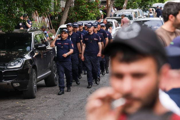 ARMENIA, YEREVAN - JUNE 14, 2026: Police officers patrol a street ahead of the announcement of the results of the 2026 Armenian parliamentary election Yerevan Armenia  - ZUMAt113 20260614_zaa_t113_066 Copyright: xAlexanderxPatrinx