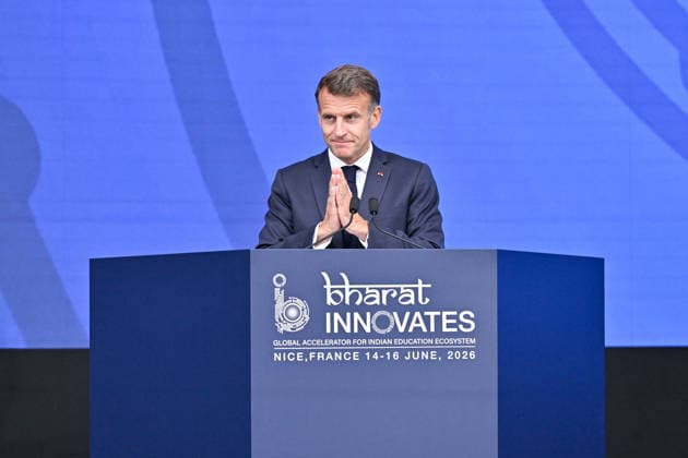 Barhat Innovates Fair - Nice French President Emmanuel Macron attends the Barhat Innovates Fair in Nice, France on June 14, 2026. Photo by Laurent Coust ABACAPRESS.COM Nice France  Copyright: xCoustxLaurent ABACAx