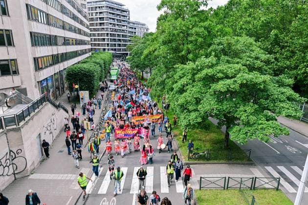 People take the streets for a European demonstration against militarisation under the slogan For social justice and against war , organised by Stop Militarisation platform in Brussels, Sunday 14 June 2026.  EMILExWINDAL 177637399