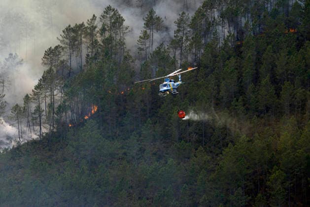 Active forest fire in the municipality of Boborás, parish of Moreiras Ourense Ourense Extinguishing work of a forest fire, on June 14, 2026, in Boborás, Ourense, Galicia Spain The Consellería de Medio Rural de la Xunta de Galicia has reported an active forest fire that started at 21 55 hours yesterday Saturday and according to the latest provisional estimates is around 20 hectares of affected area For its extinction have been mobilized for now 2 technicians, 4 agents, 8 brigades, 5 motor pumps, 2 technical support units, 4 helicopters and 4 aircraft 14 JUNE 2026 Boboras, Ourense Galicia Boboras, Ourense Galicia Galicia Spain  Copyright: xRosaxVeigax 7596532