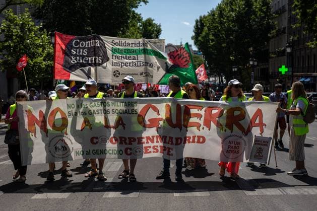demonstration against rearmament and imperialist war MADRID, SPAIN JUNE, 2026: Demonstration against rearmament and imperialist war in Madrid. The demonstration takes place against the backdrop of an international escalation of military tensions, fueled by the â‚¬800 billion RearmEurope plan presented by Ursula von der Leyen. Photo by C. Carvajal JNA Press. (Photo by C. Carvajal JNA Press via Nexpher Images) Madrid MADRID