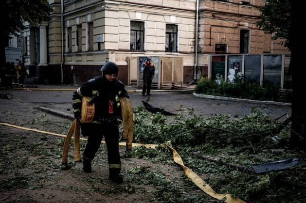 Aftermath of a Russian drone attack in Kharkiv KHARKIV, UKRAINE - JUNE 14: Firefighters extinguish a fire after a Russian drone attack in Kharkiv, Ukraine, on June 14, 2026. Vincenzo Circosta Anadolu Kharkiv Ukraine. Editorial use only. Please get in touch for any other usage.  Copyright: x2026xAnadoluxVincenzoxCircostax