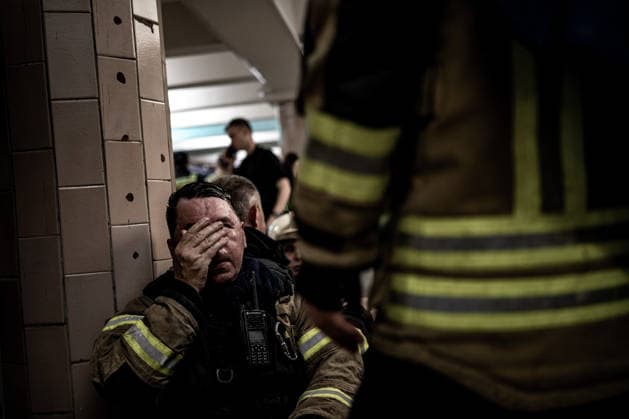 Aftermath of a Russian drone attack in Kharkiv KHARKIV, UKRAINE - JUNE 14: Firefighters in the metro during an alert of a possible Russian double-tap following a drone attack in Kharkiv, Ukraine, on June 14, 2026. Vincenzo Circosta Anadolu Kharkiv Ukraine. Editorial use only. Please get in touch for any other usage.  Copyright: x2026xAnadoluxVincenzoxCircostax