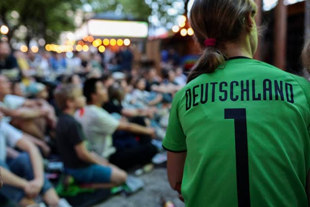 June 14, 2026, Munich, Bavaria, Germany: Germany supporters gather at a public viewing venue to watch their team s opening match at the 2026 FIFA World Cup. Munich Germany  - ZUMAm309 20260614_zip_m309_011 Copyright: xJuliusxMortsix