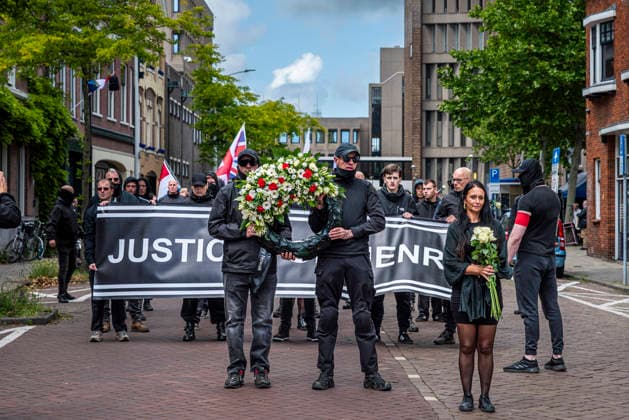 June 14, 2026, Den Haag, South Holland, Netherlands: Den Haag, 14 June 2026. Around 50 far-right demonstrators gathered on Burgemeester Patijnlaan for a memorial march for Henry Nowak (18, British Polish university student). Nowak was killed on 3 December 2025 by Vickrum Singh Digwa in Southampton, England. The march ended at the Embassy of Great Britain, where demonstrators laid a wreath and flowers, and held banners saying Ã¢â‚¬oeJustice for HenryÃ¢â‚¬Â and Ã¢â‚¬oeWhite Lives MatterÃ¢ Den Haag Netherlands  - ZUMAp202 20260614_zip_p202_002 Copyright: xJamesxPetermeierx