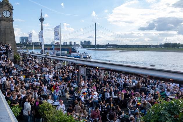 World Cup Public Viewing in Düsseldorf Germany DÜSSELDORF, GERMANY June 14, 2026: Football fans celebrate during a public viewing event in Düsseldorf as Germany defeats Curacao 7 1 in their FIFA World Cup 2026 Group E match. Thousands of supporters gathered to watch the game on large screens, creating a festive atmosphere as Germany opened its World Cup campaign with a convincing victory. Photo by Mouafak Mahmalji Jna press (Photo by Mouafak Mahmalji JNA Press via Nexpher Images) DoÂ¼sseldorf