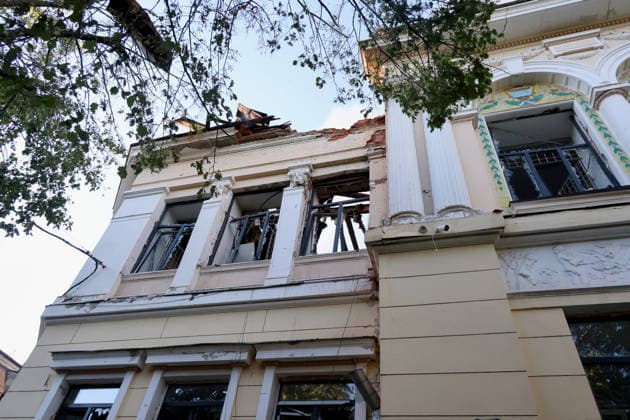 The Kharkiv Art Museum is damaged by a Russian drone strike, Kharkiv, Ukraine, June 14, 2026. The Russian army attacked the northeastern city with drones, injuring five people, including a one-month-old baby. On the afternoon of June 14, Russians struck two districts of Kharkiv with drones. (Photo by Viacheslav Madiievskyi Ukrinform) Russians strike Kharkiv Art Museum with drone  Copyright: xViacheslavxMadiievskyix