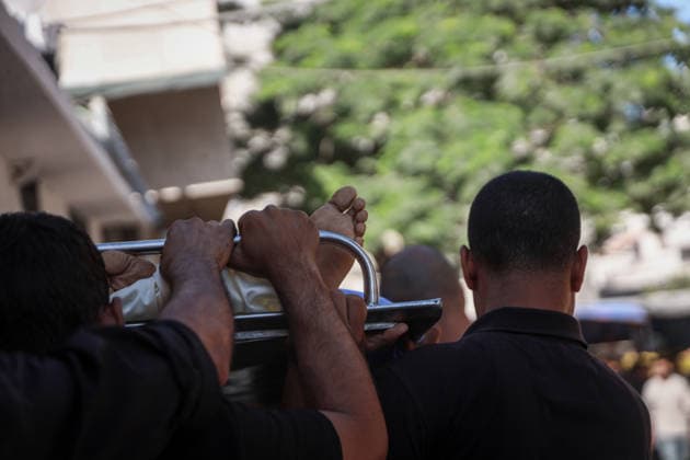Funeral ceremony held for Palestinians killed in Israeli attacks on Gaza GAZA CITY, GAZA, PALESTINE - JUNE 15: Citizens and relatives of the Palestinians, who died as a result of the Israeli attack on Jabalia Refugee Camp despite the ceasefire, mourn as the bodies are brought to the Al-Shifa Hospital for funeral procedures in Gaza City, Gaza, Palestine on June 15, 2026. Abdalhkem Abu Riash Anadolu Gaza City Gaza. Editorial use only. Please get in touch for any other usage.  Copyright: x2026xAnadoluxAbdalhkemxAbuxRiashx
