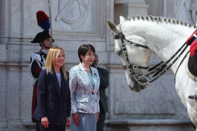 IPA85712732 - Rome, Italy June 15, 2026: At Villa Pamphilj, Prime Minister Giorgia Meloni meets with Japanese Prime Minister Sanae Takaichi. The meeting reaffirms the strength of bilateral relations and the shared commitment to strengthening cooperation and friendship between Italy and Japan in key areas of strategic interest.  Copyright: xmarcoxiacobuccix xmarcoxiacobuccix 85712732