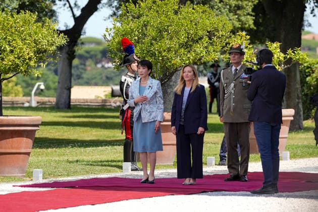 IPA85713894 - International meeting between Italian Prime Minister Giorgia Meloni and Japanese Prime Minister Sanae Takaichi at Villa Pamphilj in Rome In the photo: Giorgia Meloni and Sanae Takaichi  Copyright: xbbrx xBarbaraxAmendolax 85713894