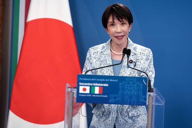IPA85716825 - Rome, Italy June 15, 2026: Sanae Takaichi during the joint press conference following the meeting. At Villa Pamphilj, Prime Minister Giorgia Meloni meets with Japanese Prime Minister Sanae Takaichi. The meeting reaffirms the strength of bilateral relations and the shared commitment to strengthening cooperation and friendship between Italy and Japan in key areas of strategic interest.  Copyright: xmarcoxiacobuccix xmarcoxiacobuccix 85716825