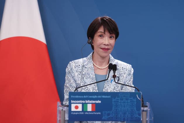IPA85716779 - Rome, Italy June 15, 2026: Sanae Takaichi during the joint press conference following the meeting. At Villa Pamphilj, Prime Minister Giorgia Meloni meets with Japanese Prime Minister Sanae Takaichi. The meeting reaffirms the strength of bilateral relations and the shared commitment to strengthening cooperation and friendship between Italy and Japan in key areas of strategic interest.  Copyright: xmarcoxiacobuccix xmarcoxiacobuccix 85716779