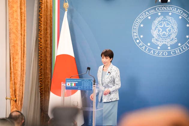 IPA85717716 - Rome: Joint statements by Italian Prime Minister Giorgia Meloni and Japanese Prime Minister Sanae Takaichi at Villa Pamphilj in Rome  Copyright: xbbrx xx 85717716