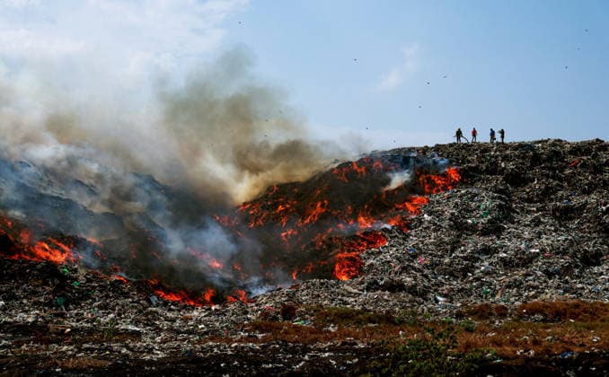 A fire broke out at the Perungudi waste dump yard in Chennai Chennai, Jun 15 (ANI): Firefighters try to extinguish burning garbage after a fire broke out at the Perungudi waste dump yard, in Chennai on Monday. Chennai Tamil Nadu India Copyright: xANIx ANI_20260615299