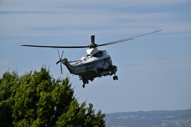President Trump arrives in Evian, France to attend G7 Summit EVIAN-LES-BAINS, FRANCE - JUNE 15: US President Donald Trump s helicopter, Marine One, lands as he arrives for the G7 Leaders Summit at the Hotel Royal, Evian Resort, in Evian-les-Bains, France, on June 15, 2026. Mustafa Yalcin Anadolu Evian-les-Bains France. Editorial use only. Please get in touch for any other usage.  Copyright: x2026xAnadoluxMustafaxYalcinx
