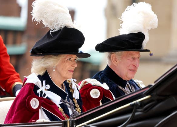 The 2026 Order Of The Garter Service WINDSOR, ENGLAND - JUNE 15: King Charles III (R) and Queen Camilla smile as they depart the 2026 Order Of The Garter Service at Windsor Castle on June 15, 2026 in Windsor, England. The Order of the Garter, Britain s oldest chivalric order established by Edward III, includes The King, Queen, Royal Family members, and up to 24 companions honoured for their public service. Companions of the Garter are chosen personally by the Sovereign to honour those who have held public office, who have contributed in a particular way to national life or who have served the Sovereign personally., Credit:Chris Jackson PA ROTA - B68 Avalon United Kingdom, England, Windsor, Windsor Castle  Copyright: xChrisxJacksonx xPAxROTAx-xB68x xAvalonx 1110378617