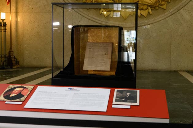 June 15, 2026, Dallas, Texas, USA: In celebration of the 250th anniversary of the United States, a rare, original copy of the Declaration of Independence will temporarily be on display at the Hall of State from June 15 to July 17, 2026 alongside other historic documents from the Dallas Historical SocietyÃ¢â‚¬â ¢s collection...Dallas is home to the Lost Copy of the United States Declaration of Independence, a rare original Dunlap broadside printed on the night of July 4, 1776. It is the only copy known to exist west of the Mississippi River...When the Continental Congress adopted the Declaration of Independence in Philadelphia, printer John Dunlap was commissioned to produce about 200 broadsides to be distributed across the colonies.  - ZUMAa183 20260615_znp_a183_006 Copyright: xAvixAdelmanx