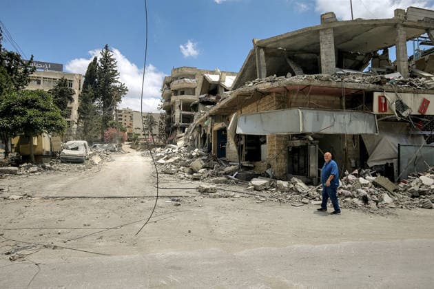 June 15, 2026, Nabatieh, Nabatieh, Lebanon: Lebanese Hussein Hariri stands in front of his destroyed restaurant in the southern Lebanese city of Nabatieh. Scores of families started to return to their villages following the announcement of an initial ceasefire agreement between the United States and Iran. Nabatieh Lebanon  - ZUMAn313 20260615_zip_n313_006 Copyright: xMarwanxNaamanix