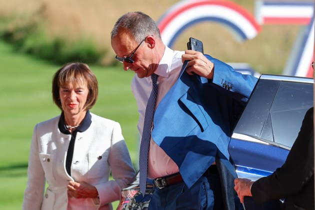 German Chancellor Friedrich Merz and his wife, Charlotte Merz, arrive at the Hotel Royal, Evian Resort, for the G7 Leaders Summit in Évian-les-Bains, France, on June 15, 2026 Dominique Jacovides Bestimage Germany’s Chancellor Friedrich Merz and his wife, Charlotte Merz, arrive for the G7 Leaders Summit at the Hotel Royal, Evian Resort in Evian-les-Bains, France, on June 15, 2026 Evian-les-Bains France,detected_source_language  Copyright: xDOMINIQUExJACOVIDESx xBESTIMAGExDOMINIQUExJACOVIDESx xBESTIMAGEx
