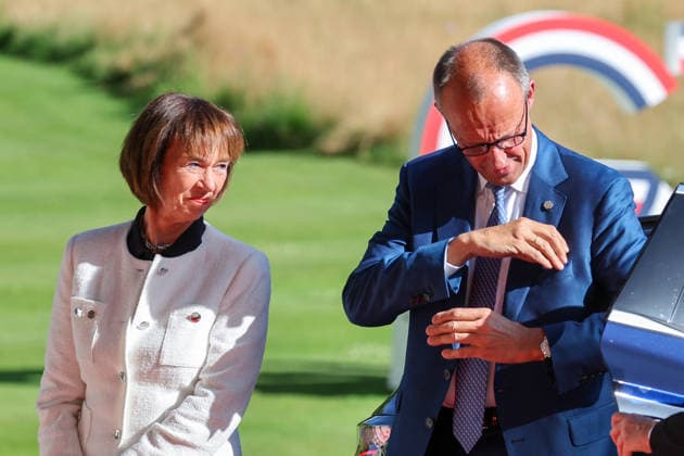 German Chancellor Friedrich Merz and his wife, Charlotte Merz, arrive at the Hotel Royal, Evian Resort, for the G7 Leaders Summit in Évian-les-Bains, France, on June 15, 2026 Dominique Jacovides Bestimage Germany’s Chancellor Friedrich Merz and his wife, Charlotte Merz, arrive for the G7 Leaders Summit at the Hotel Royal, Evian Resort in Evian-les-Bains, France, on June 15, 2026 Evian-les-Bains France,detected_source_language  Copyright: xDOMINIQUExJACOVIDESx xBESTIMAGExDOMINIQUExJACOVIDESx xBESTIMAGEx