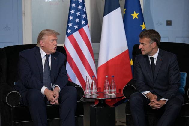 U.S. President Donald Trump and French President Emmanuel Macron pictured at a bilateral meeting during the G7 summit at the Hotel Royal in Évian-les-Bains, France on June 15, 2026. A G7 summit is scheduled to take place June 15–17 in the French town of Évian-les-Bains near Switzerland, and it will be attended by national leaders as well as the EU’s foreign policy chief and ministers from Brazil, Canada, the United Arab Emirates, and Turkey. Ammar Abd Rabbo Pool Bestimage Évian-les-Bains, France,detected_source_language  Copyright: xAmmarxAbdxRabbo Pool BestimagexAmmarxAbdxRabbo Pool Bestimagex