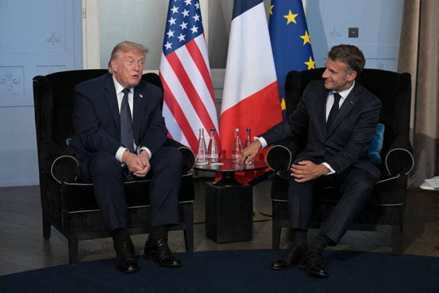 U.S. President Donald Trump and French President Emmanuel Macron pictured at a bilateral meeting during the G7 summit at the Hotel Royal in Évian-les-Bains, France on June 15, 2026. A G7 summit is scheduled to take place June 15–17 in the French town of Évian-les-Bains near Switzerland, and it will be attended by national leaders as well as the EU’s foreign policy chief and ministers from Brazil, Canada, the United Arab Emirates, and Turkey. Ammar Abd Rabbo Pool Bestimage Évian-les-Bains, France,detected_source_language  Copyright: xAmmarxAbdxRabbo Pool BestimagexAmmarxAbdxRabbo Pool Bestimagex
