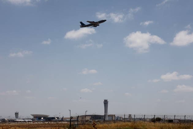 (260615) -- TEL AVIV, June 15, 2026 -- An American military aerial refueling tanker takes off from Ben Gurion Airport in Israel, June 15, 2026. (Photo by Xinhua) ISRAEL-BEN GURION AIRPORT-REFUELING TANKER GilxCohenxMagen 