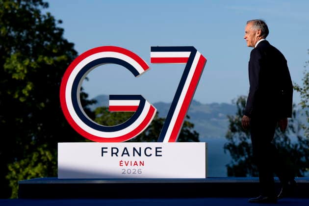 June 15, 2026, Evian-Les-Bains, France: Prime Minister Mark Carney arrives during the G7 summit in Evian-les-Bains, France on Monday, June 15, 2026. Evian-Les-Bains France  - ZUMAc35_ 20260615_zaf_c35_053 Copyright: xChristopherxKatsarovx