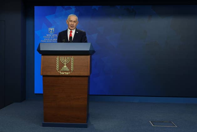 Israeli Prime Minister Benjamin Netanyahu holds a news conference, following a U.S.-Iran deal, in Jerusalem on Monday, June 15, 2026. Pool  JERZ20260515201 RONENxZVULUN