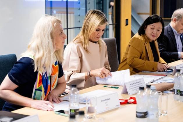 Londen, The Netherlands, 2026-06-16 09:09:46 LONDON, 16-06-2026, Queen Maxima at a roundtable discussion with financial service providers at Nationwide. The Queen is visiting London in her capacity as Special Advocate of the United Nations Secretary-General for Financial Health (UNSGSA). PHOTO: NLBeeld POOL Mischa Schoemaker Credit: NL Beeld Patrick van Emst  Copyright: xx x