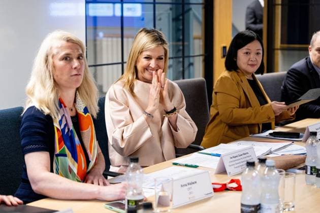Londen, The Netherlands, 2026-06-16 09:09:50 LONDON, 16-06-2026, Queen Maxima at a roundtable discussion with financial service providers at Nationwide. The Queen is visiting London in her capacity as Special Advocate of the United Nations Secretary-General for Financial Health (UNSGSA). PHOTO: NLBeeld POOL Mischa Schoemaker Credit: NL Beeld Patrick van Emst  Copyright: xx x