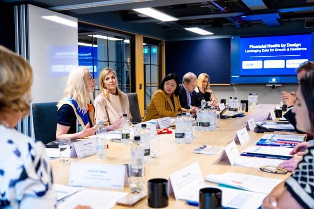 Londen, The Netherlands, 2026-06-16 09:12:26 LONDON, 16-06-2026, Queen Maxima at a roundtable discussion with financial service providers at Nationwide. The Queen is visiting London in her capacity as Special Advocate of the United Nations Secretary-General for Financial Health (UNSGSA). PHOTO: NLBeeld POOL Mischa Schoemaker Credit: NL Beeld Patrick van Emst  Copyright: xx x